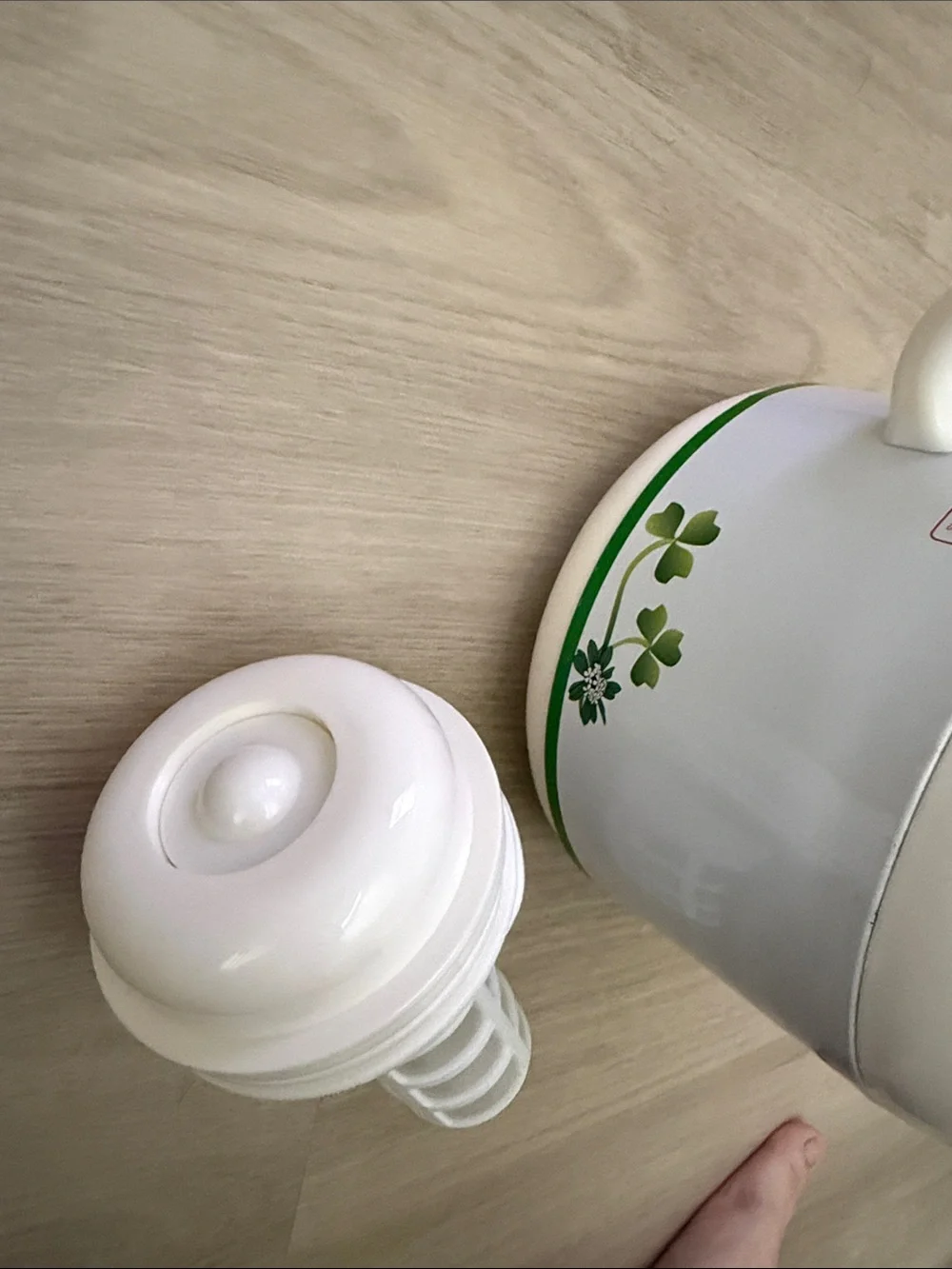 White Floral Insulated Thermos Jug with Green Trim